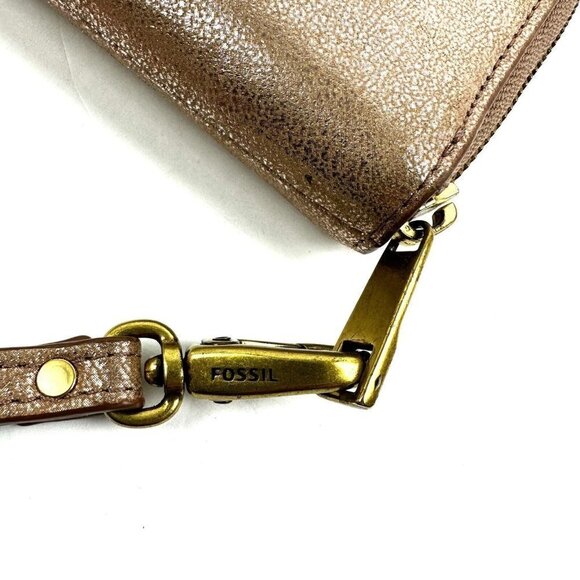 Fossil Emma Wallet Rose Gold Metallic Zip Around Clutch Cell Phone Holder - Picture 5 of 11